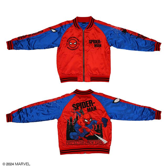 限定品美品　スパイダーマン　サテン　総刺繍　スカジャン　LL　キルティング　中綿 限定品美品 スパイダーマン サテン 総刺繍 スカジャン LL キルティング